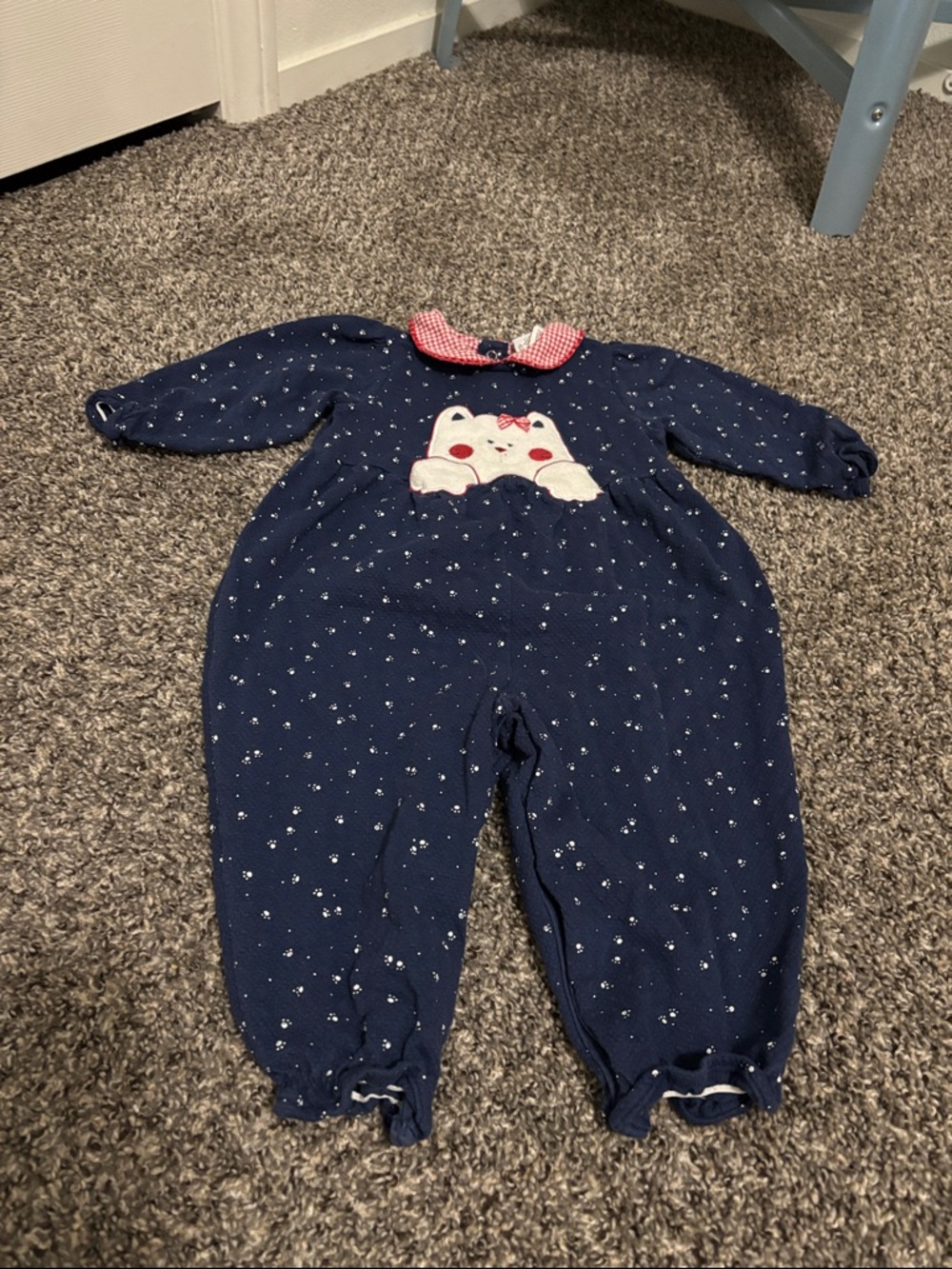 Kaboom vintage baby one piece cat kitten paws 18 months blue gingham MADE IN USA